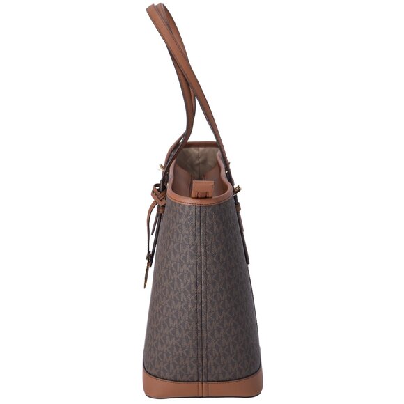 Michael Kors Jet Set Travel Large Shoulder Tote Handbag Bag Zip Brown Signature - Picture 3 of 6